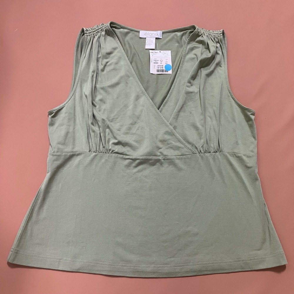 Elana by Tanner Silk Blend Tank Top Sleeveless V-Neck Sage Green 1X NEW $150